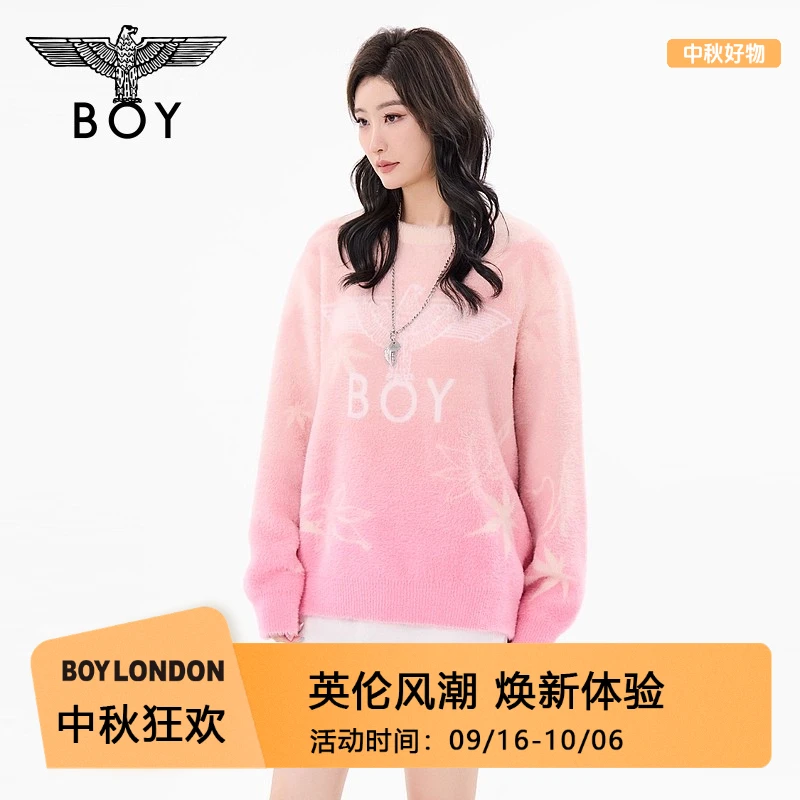 【枫】BOYLONDON秋冬时尚圆领情侣休闲琥珀流光宽松针织毛衣N60037