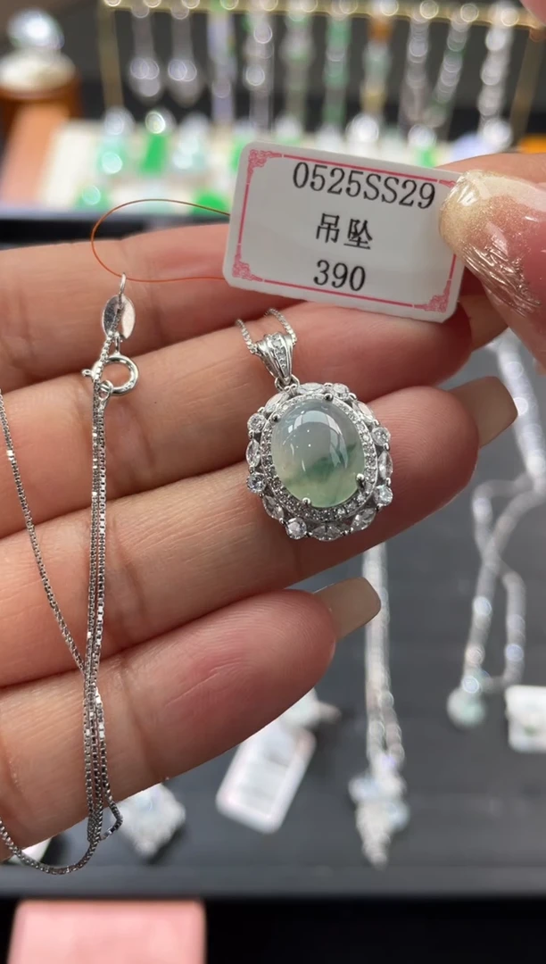 翡翠银S925镶嵌项链0525SS29