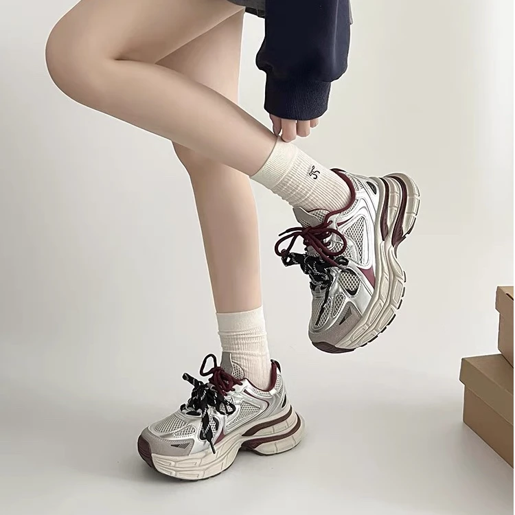 安哥拉红厚底时尚休闲新款百搭双鞋带老爹鞋 E679