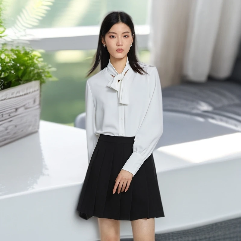 圣迪奥女装秋季系带雪纺长袖衬衫S223Z0564