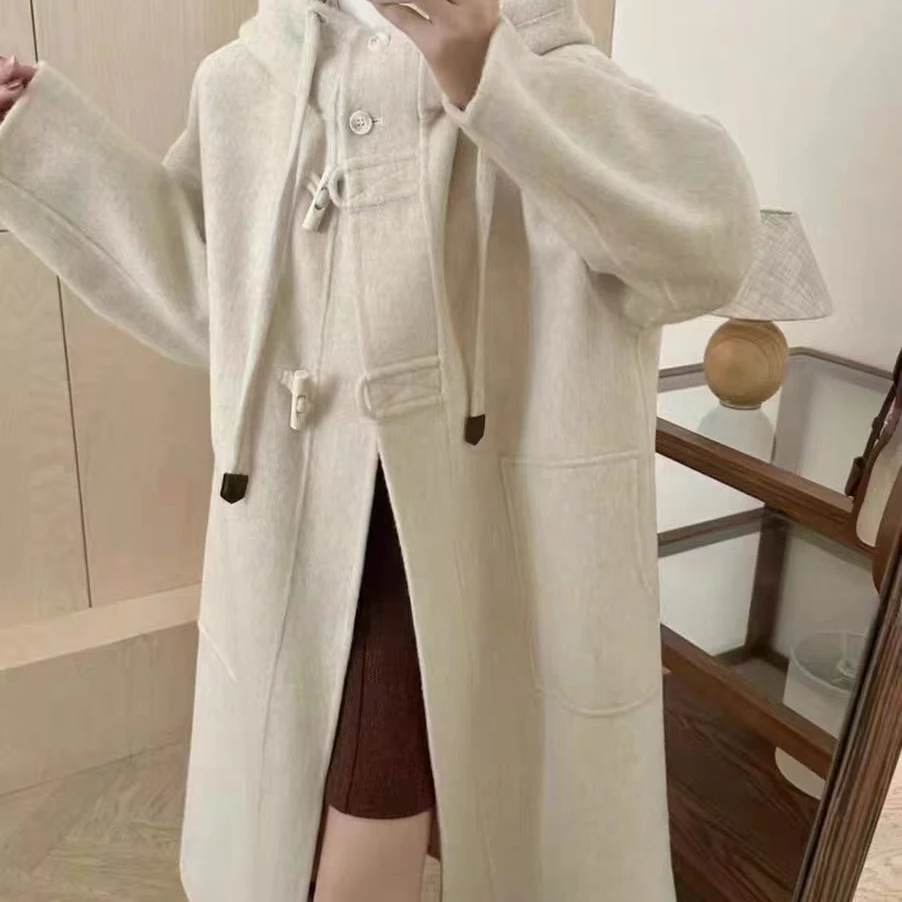 冬季韩系新款气质连帽双面羊毛大衣#2686