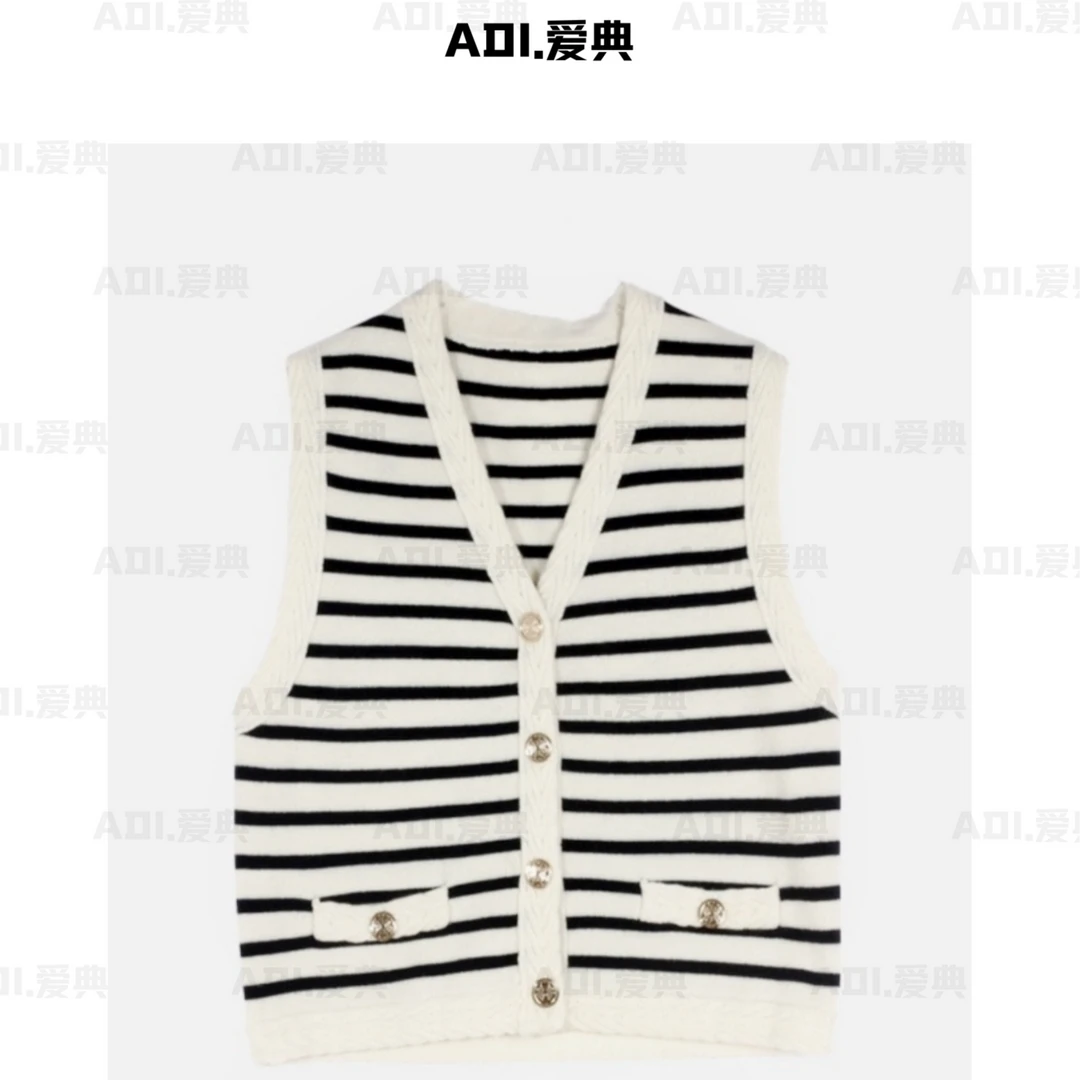 ADI爱典 小香风短款开衫 夏季羊毛针织马甲开衫短款时尚上衣