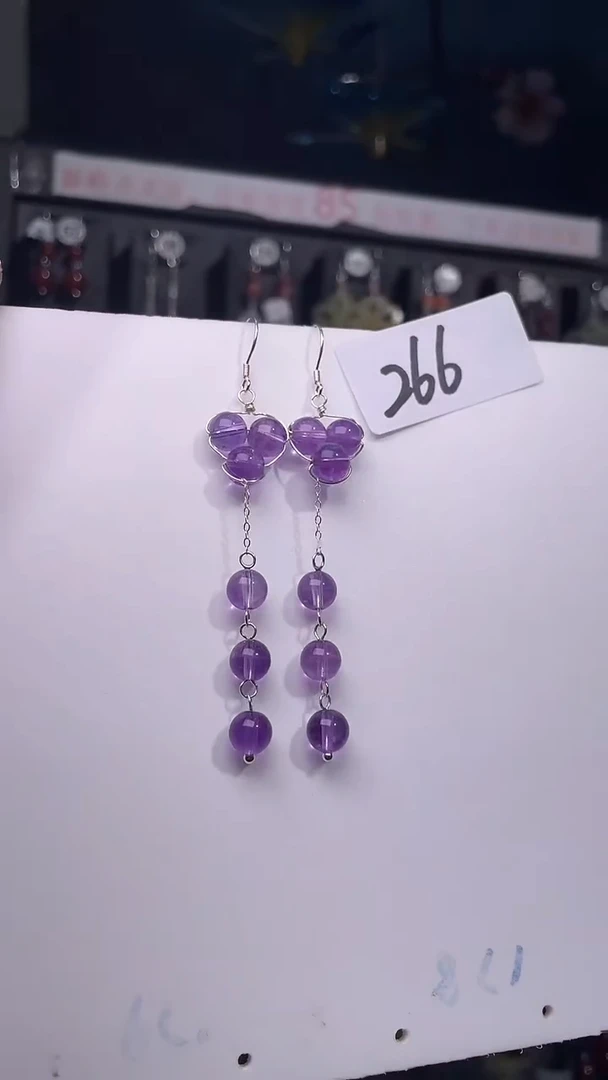 银S925镶嵌耳饰紫晶喜欢拍