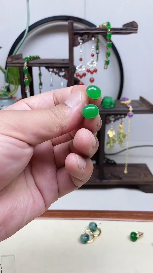 翡翠14K金镶嵌耳饰130号