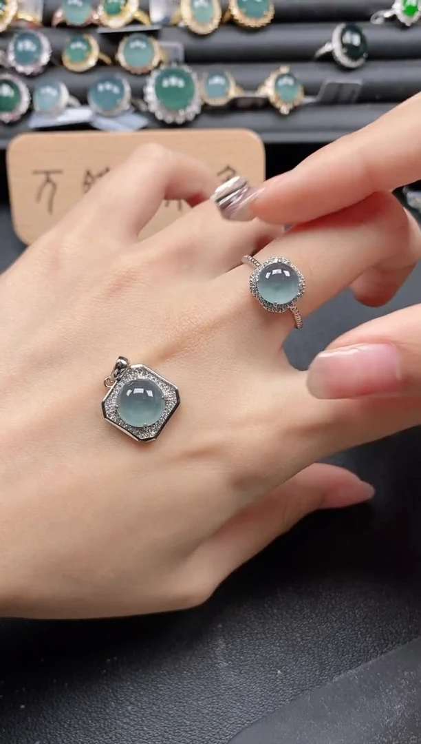 翡翠戒指银S925镶嵌12121