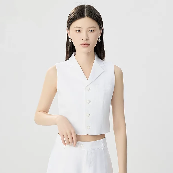 职业阿玛诗官哥家专柜2025春夏新款百搭时尚简约通勤无袖亚麻纯色