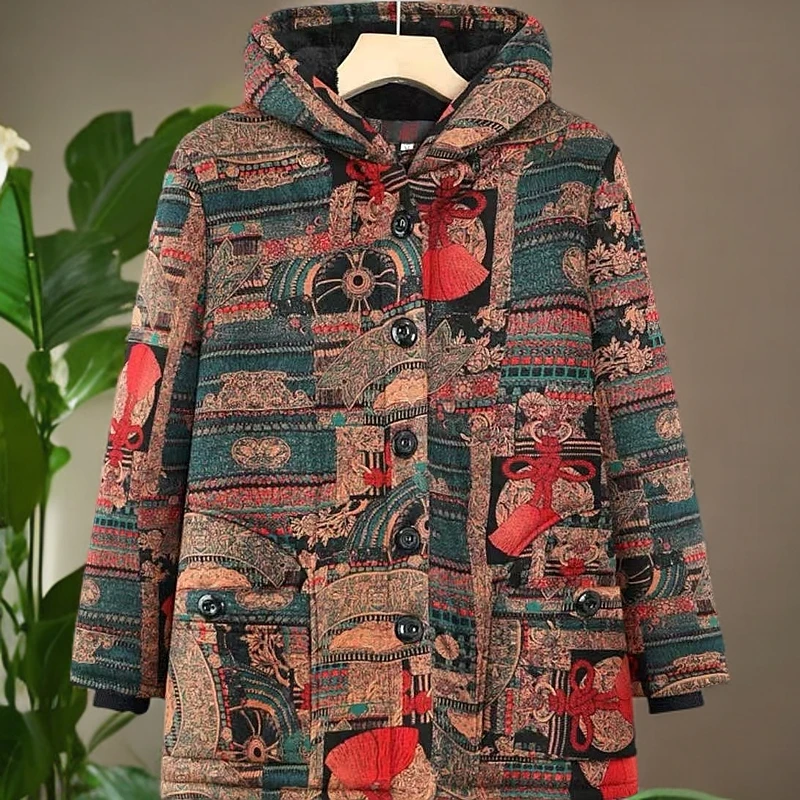 8542-Q秋冬新款连帽中老年保暖加绒外套妈妈装棉服【新】