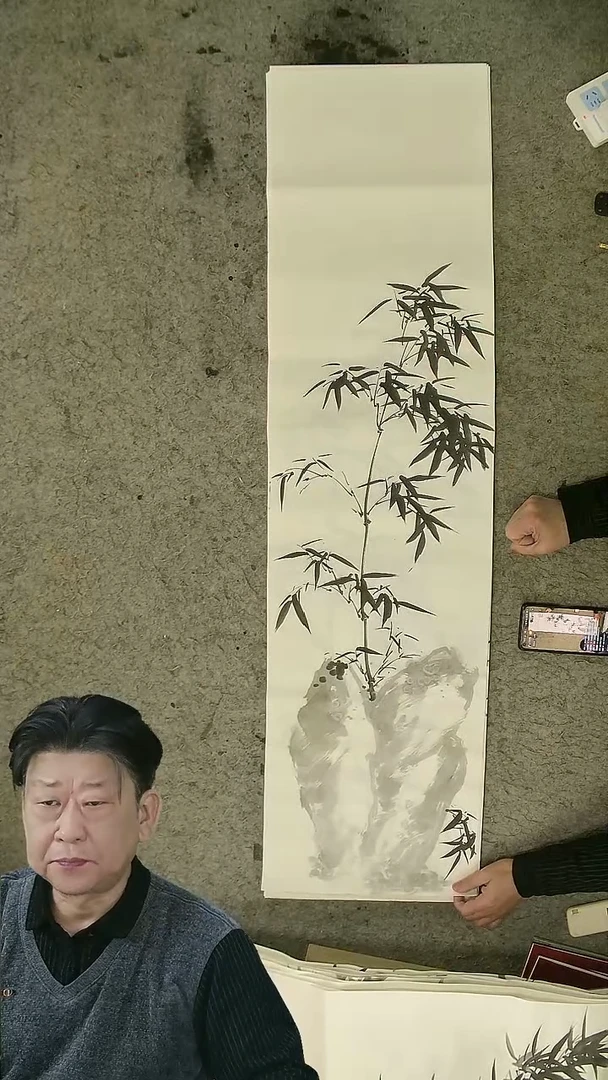 国画四尺对开  墨竹条屏 34*138cm