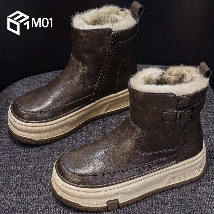 M01厚底雪地靴女2025新款冬季加绒加厚短靴防水防滑东北保暖棉鞋