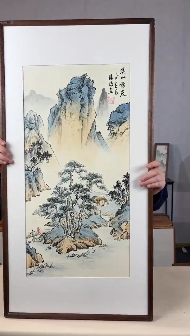 国画手绘*溪山访友*47*92cm带框发货