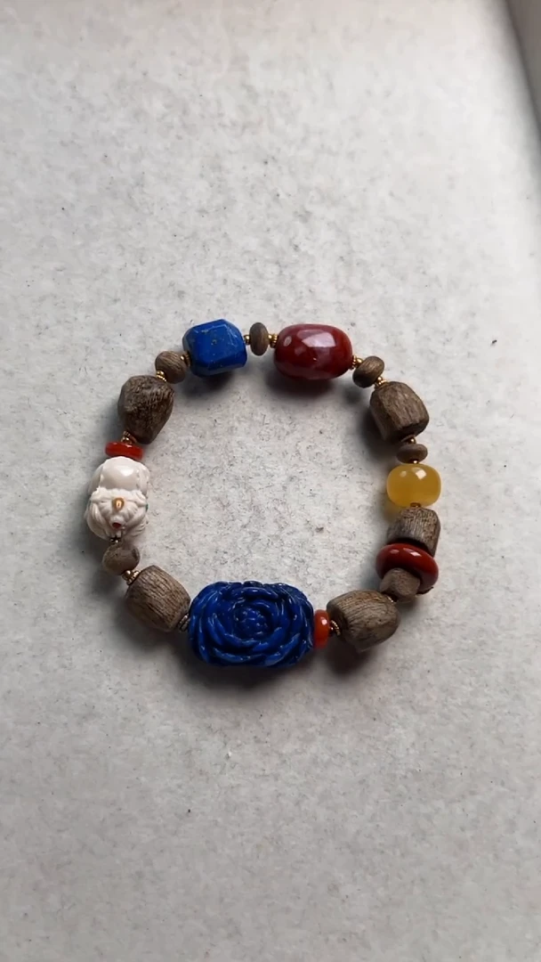 未镶嵌青金石手链无*青金石花花多宝手串