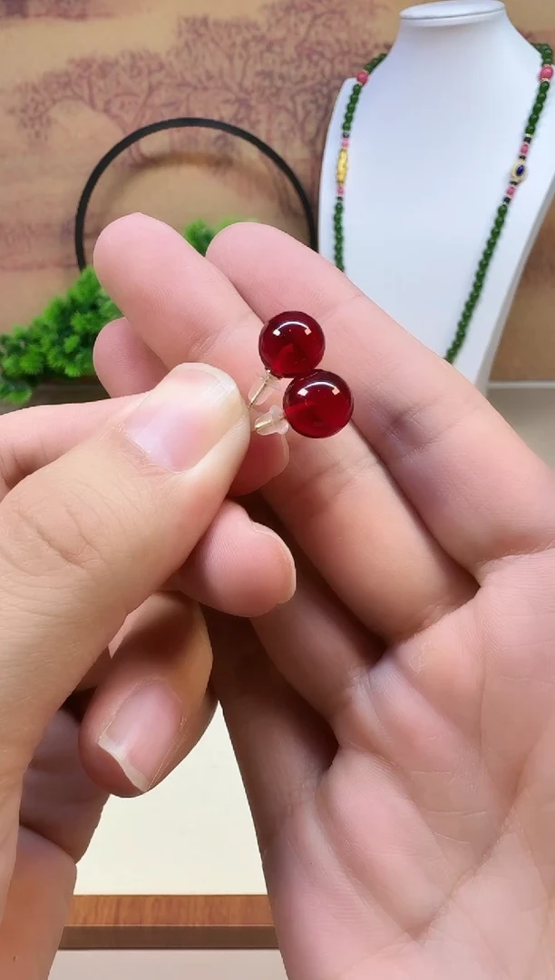 血珀14K金镶嵌耳饰E186