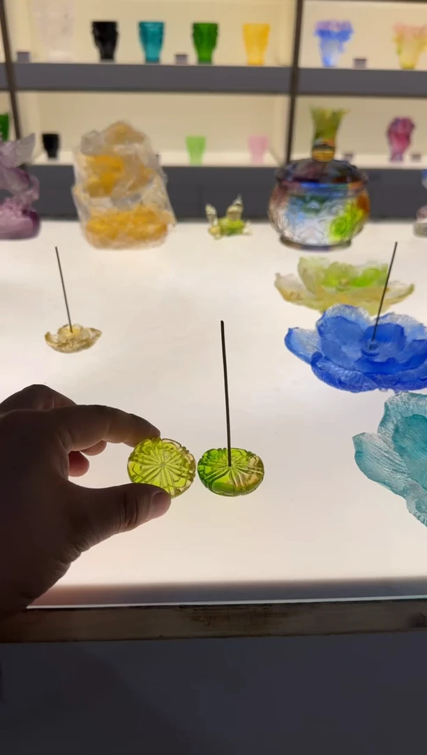 手工艺品琉璃古法琉璃荷叶香插一对