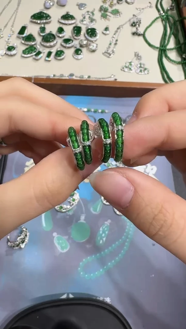 银S925镶嵌翡翠耳饰X1025-886-259多样性一对