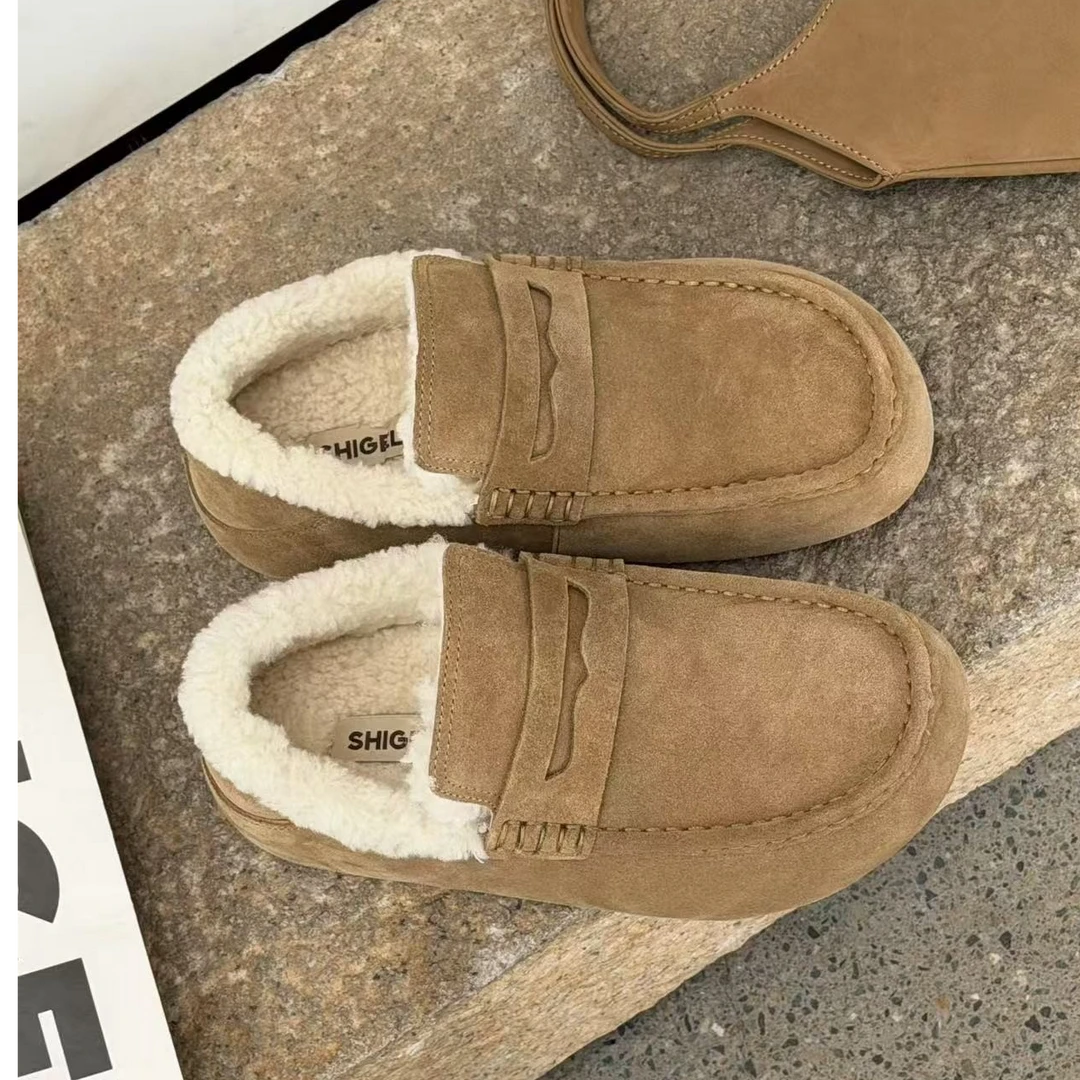 诗歌兰女鞋2025新款时尚羊毛一脚蹬复古勃肯鞋棉鞋