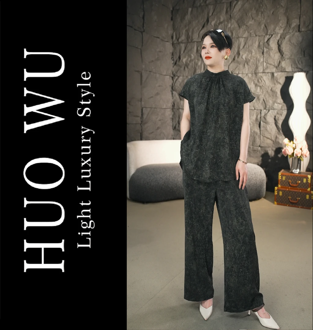 休闲气质简约宽松轻熟风时尚套装时尚轻奢开衫长裤黑色双面穿套装