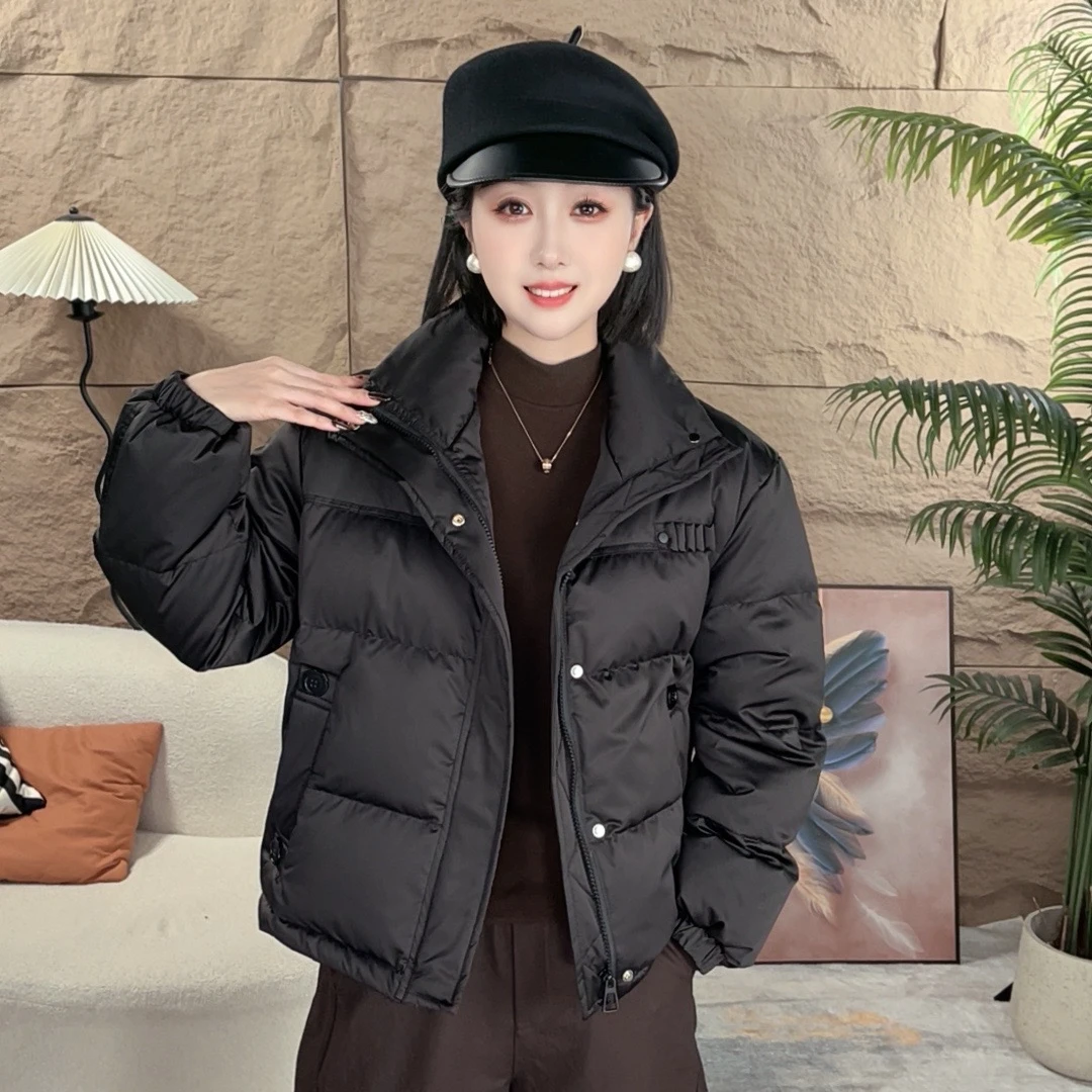 新款冬季厚保暖丝光绸面冬季加厚羽绒服保暖外套女显瘦气质外套