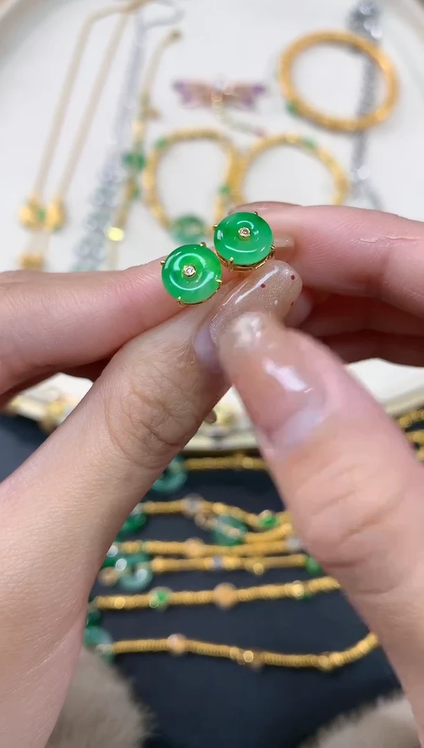 【闪购商品】翡翠耳饰18K金镶嵌耳饰A277|268/0