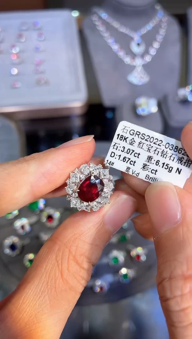 18K金镶嵌戒指红宝石【闪购】3.07ct/七天鉴赏/无烧鸽血红