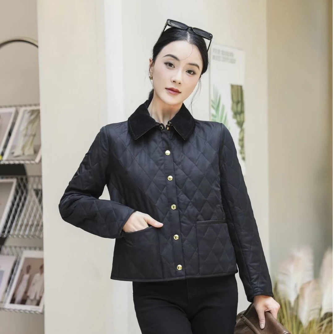 2024新款休闲菱形菱格棉衣棉袄短款棉服
