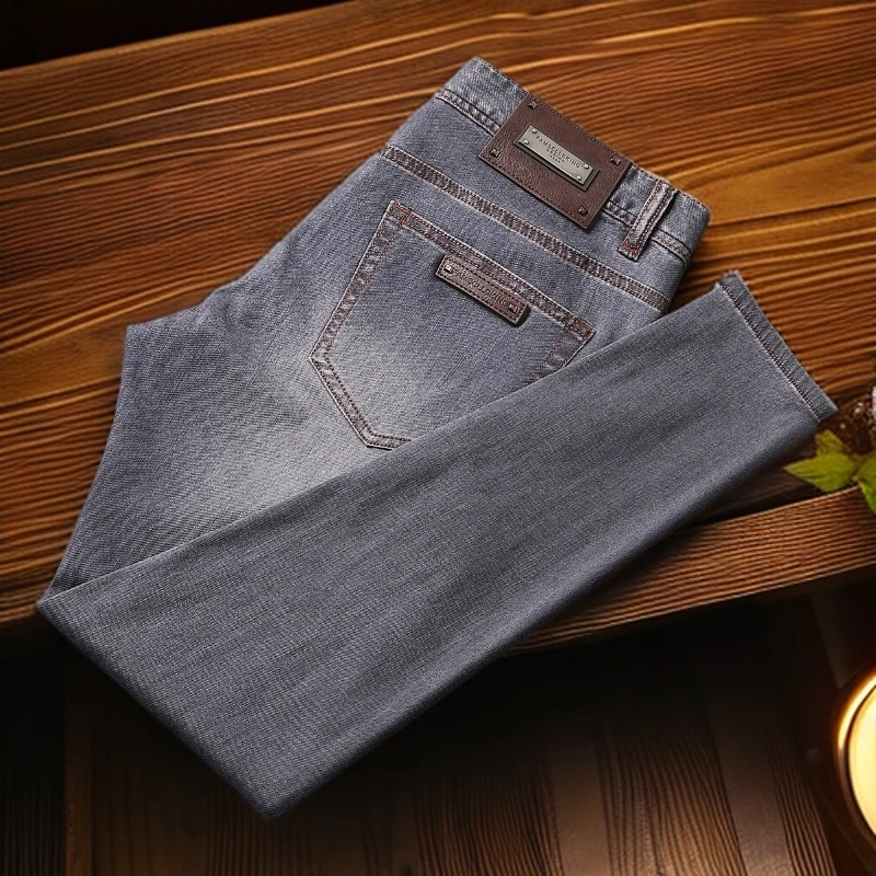 维斯克纳牛仔裤男夏季薄款弹力修身小直筒长裤辑明线潮流休闲百搭