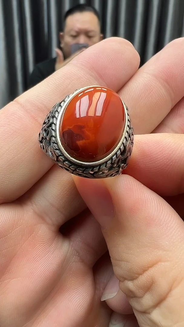 银S925镶嵌南红玛瑙戒指南红戒指