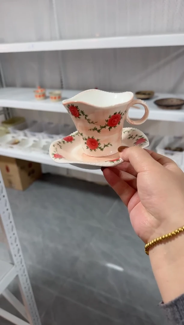 【闪购商品】粉色咖啡杯高温瓷器