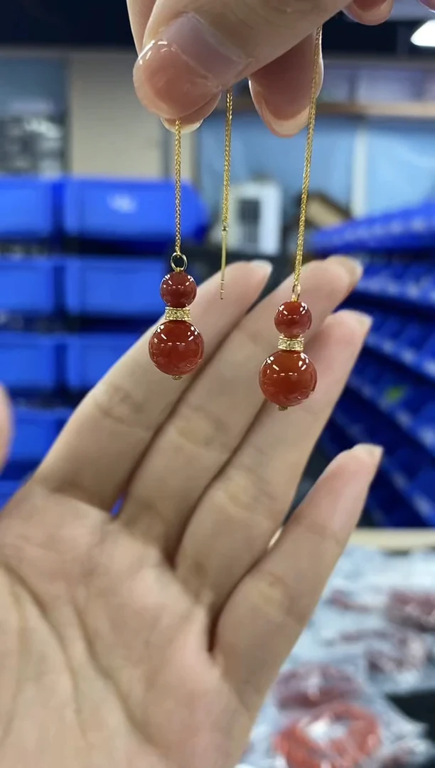 18K金镶嵌S105（多样性发一件）南红玛瑙耳坠