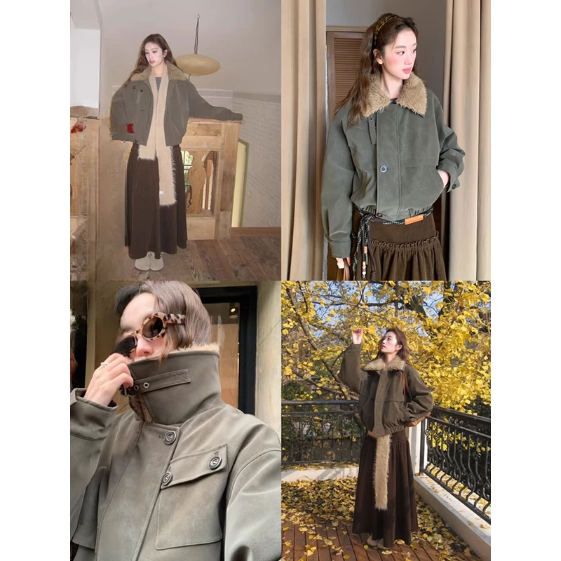 soolrok 松未韵一   复古可拆卸毛领雾面棉服外套