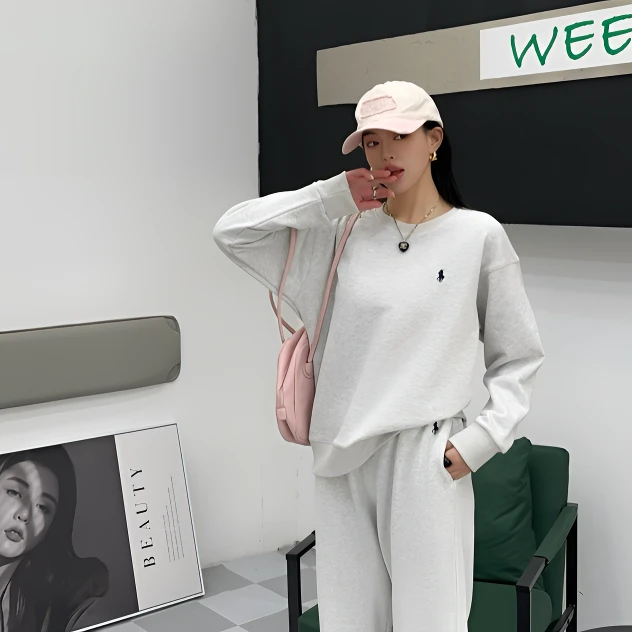 【小影夫妇】25春季新款小马刺绣纯棉简约休闲情侣款圆领卫衣百搭