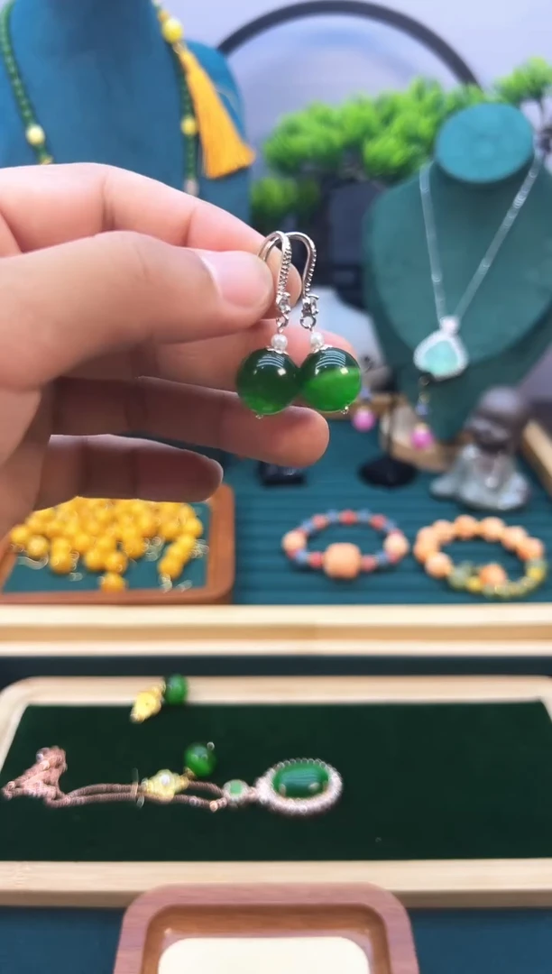 碧玺猫眼耳饰银S925镶嵌E371