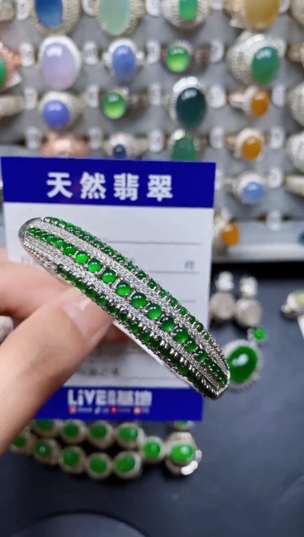 翡翠手镯银S925镶嵌306