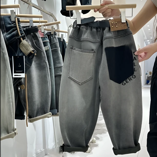 【微弹加绒牛仔裤】秋冬季奥利绒儿童加绒牛仔裤冬季一体绒中大童裤