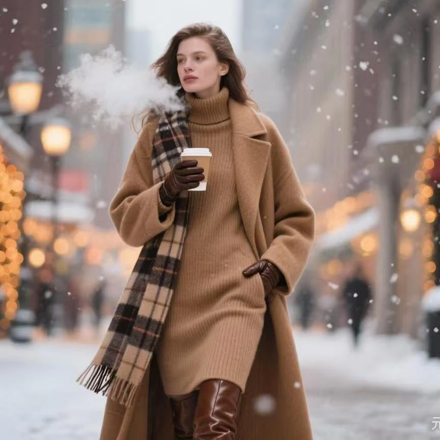 格子女不褪色保暖春秋冬毛呢外套双面加厚宽松女装