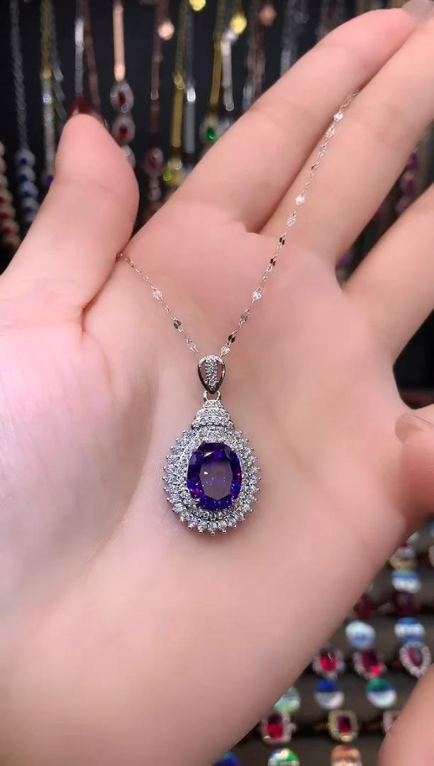 【闪购商品】蓝宝石吊坠(赠链)银S925镶嵌9.11银色