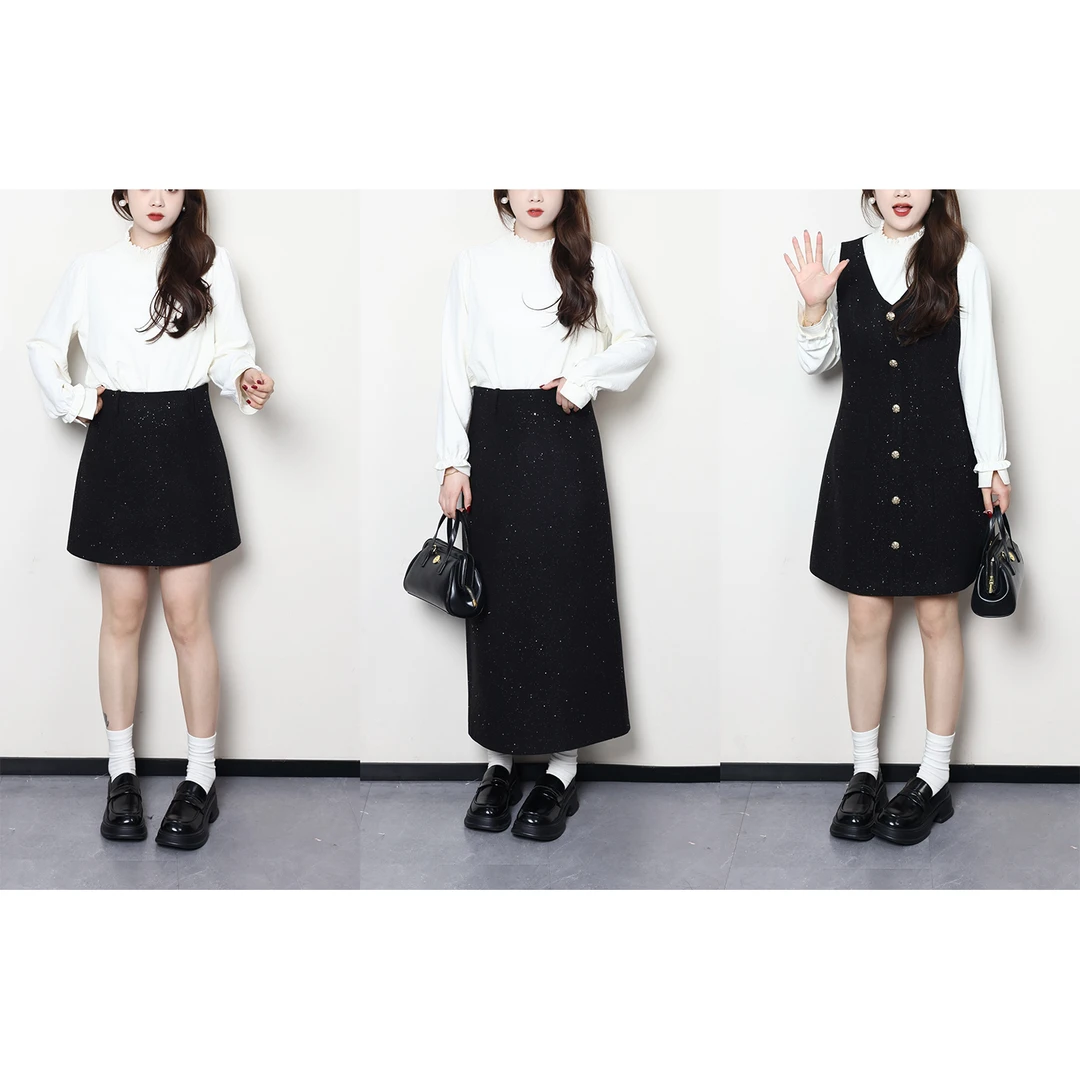 李潇洒【夜落星河】微胖大码女冬背带连衣裙+长短款半裙ZY412A102