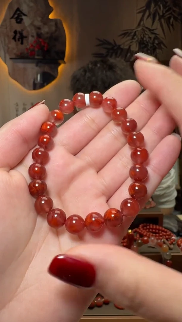 未镶嵌原矿无优化无注胶手串南红玛瑙一条8mm+