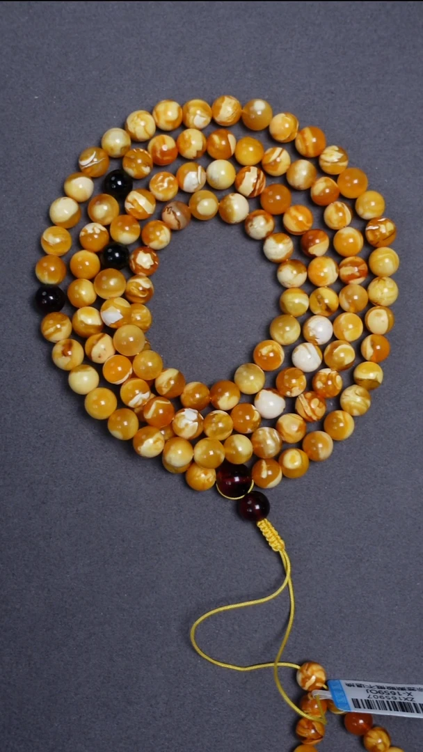 蜜蜡颈饰未镶嵌特级花蜡圆珠108项链6mm
