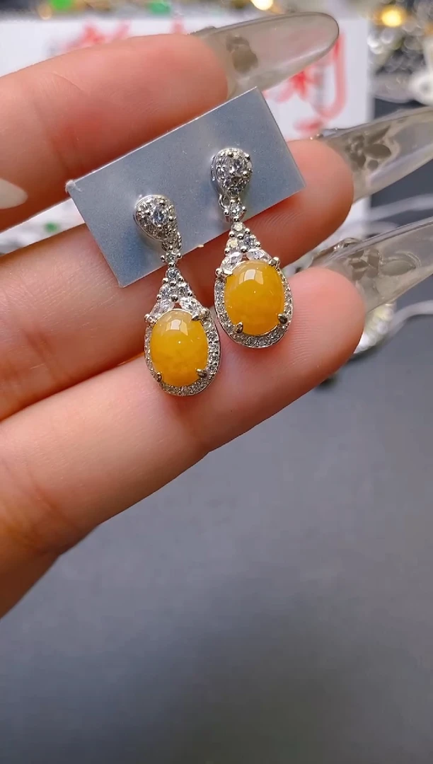 【闪购商品】翡翠耳饰银S925镶嵌天然A货翡翠1