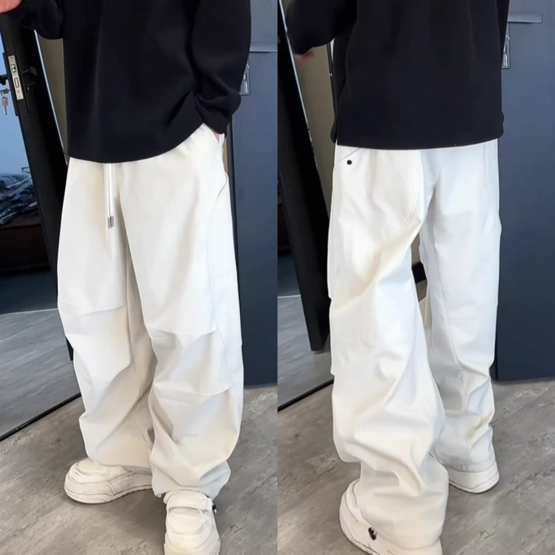 加贝男库 美式褶皱时尚百搭冲锋裤秋季加绒保暖直筒休闲工装裤