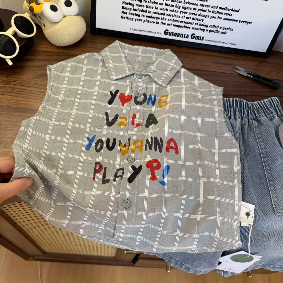 【JMJQ 25391】夏季新款儿童印花休闲绿格POLO印花短袖