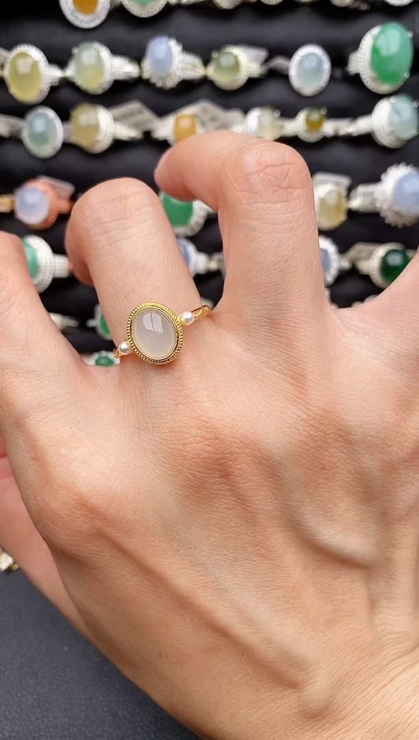 【闪购商品】翡翠戒指银S925镶嵌缅甸天然A货翡翠22  6-1