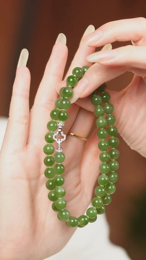 项链未镶嵌和田玉（碧玉）碧玉圆珠满珠串项链