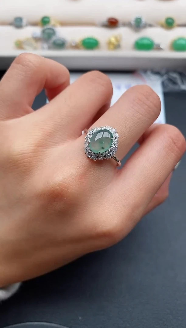 银S925镶嵌戒指翡翠777777+5