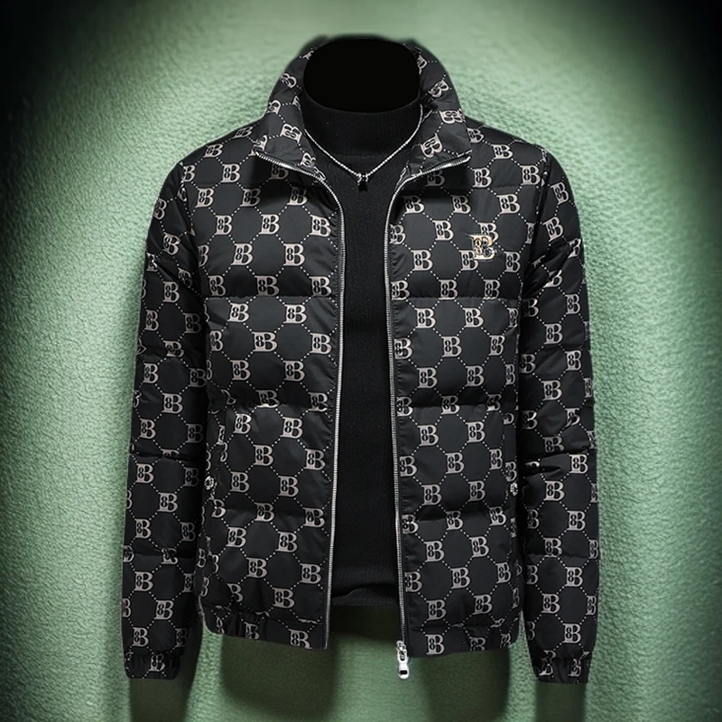 维斯克纳时尚潮牌立领刺绣保暖羽绒服男士冬季新款白鸭绒提花外套