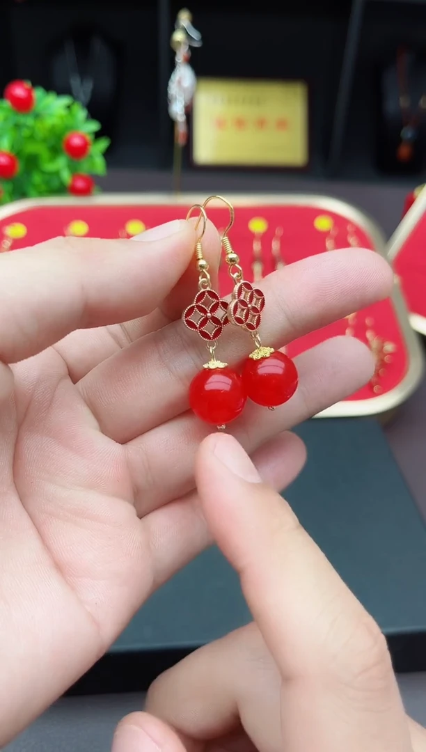 【闪购商品】玛瑙/玉髓耳钉银S925镶嵌523000