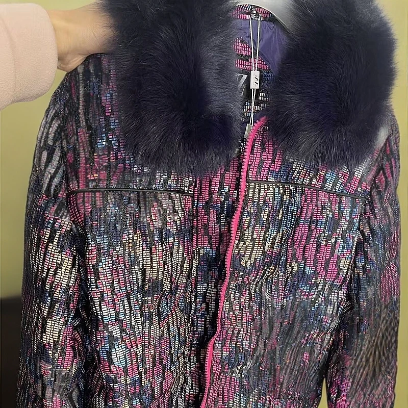 ZZ/佐尔美佐尔美冬季新款经典花色短款羽绒服毛领女款外套E54YH05