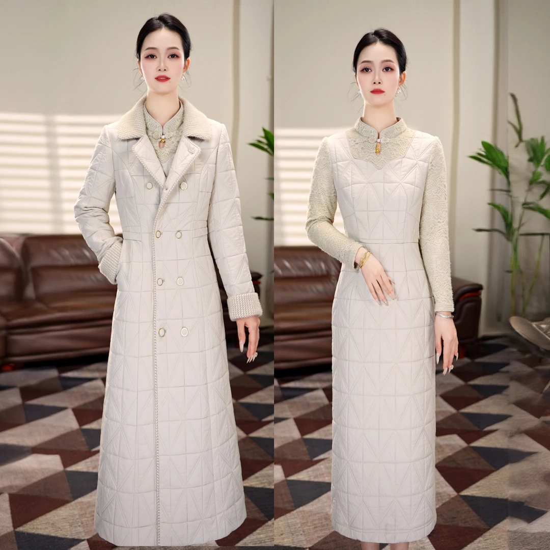 【华溢菲-静静】冬季时尚百搭优雅保暖夹棉修身大衣+秋冬连衣裙1735