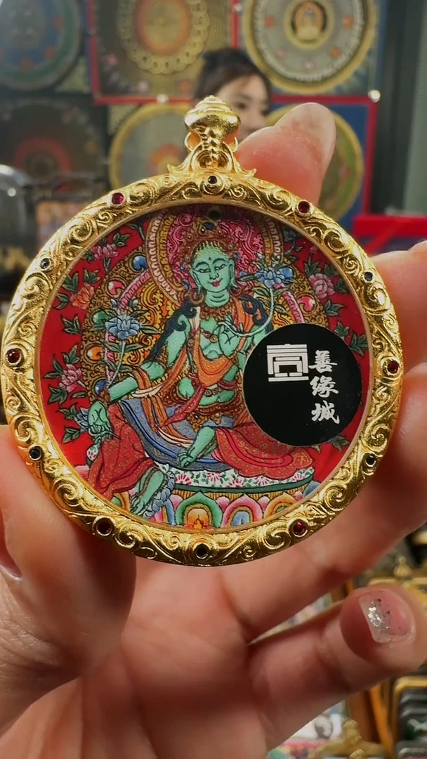 吊坠壹善缘城手绘唐卡绿度