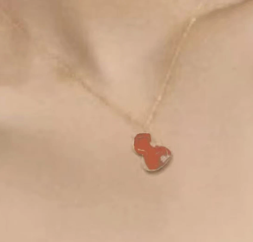 不锈钢合成锆石项链 红色葫芦项链